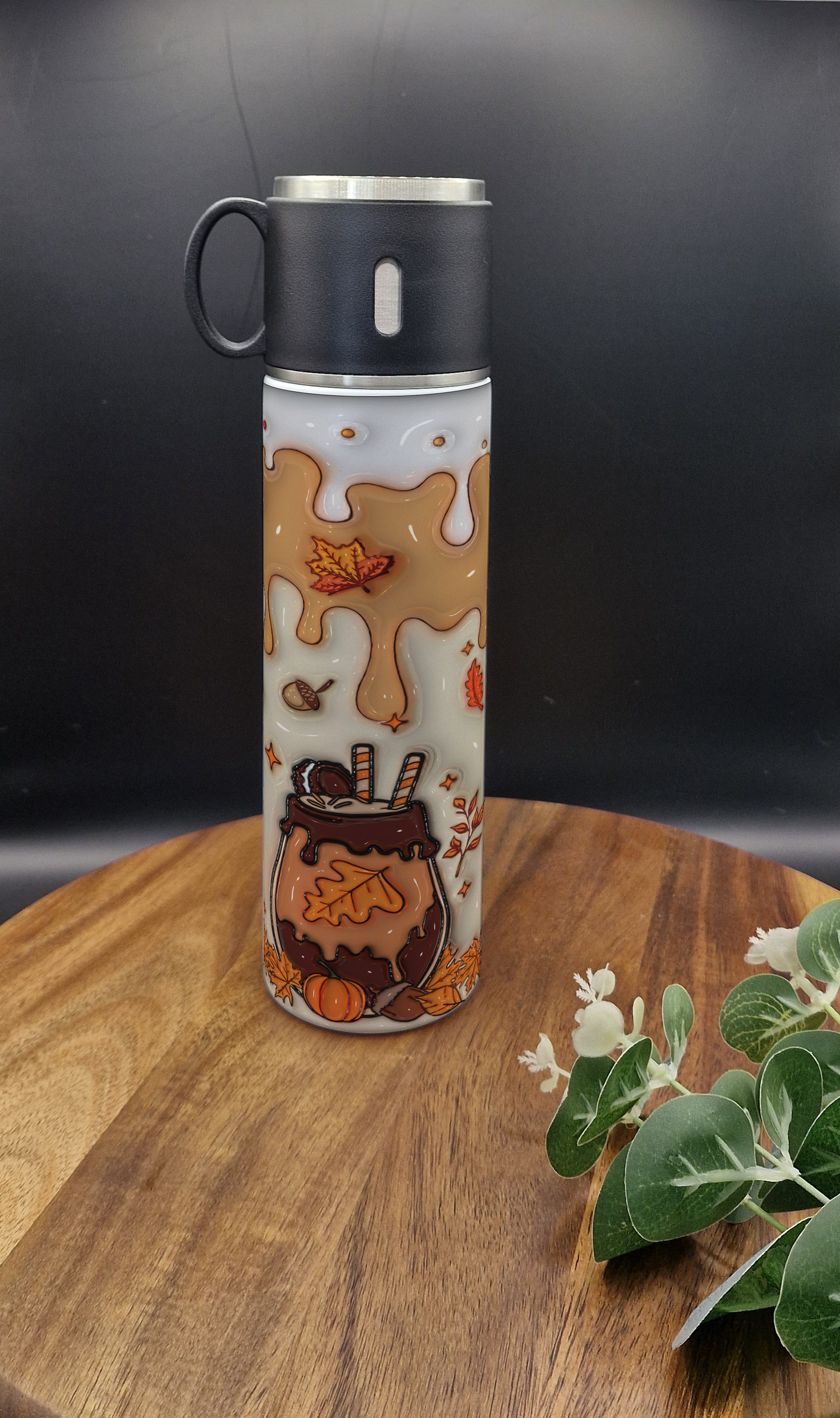 500ml Stainless Steel Thermos Bottle and Cup (Pumpkin Spiced Coffee Autumn ver)