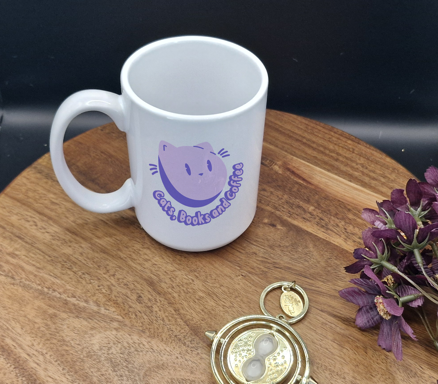 15oz Ceramic Mug (Cats, books and coffee purple ver)