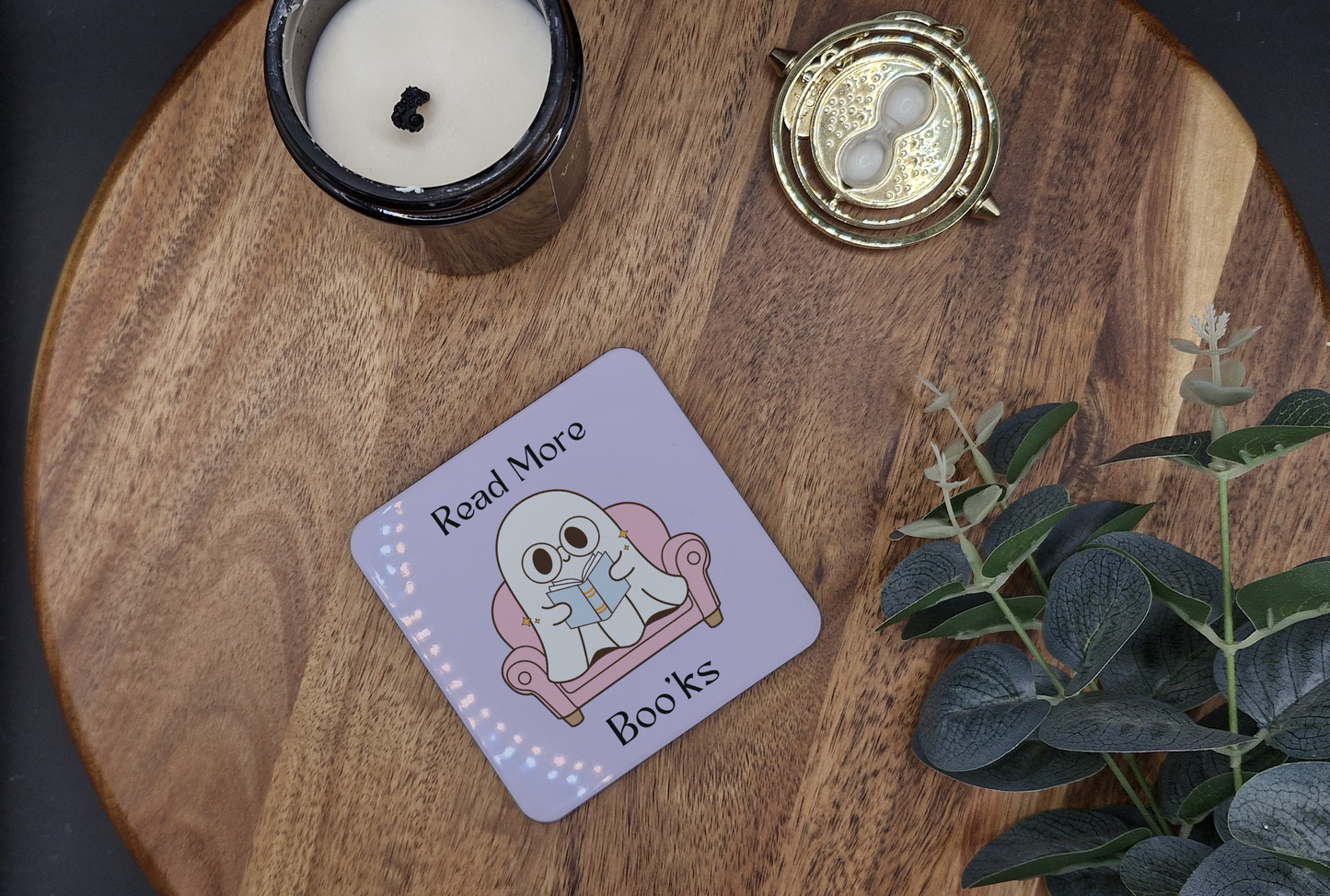 Hard Coaster 8.9cmx8.9cm (Read more boo'ks ghost ver)