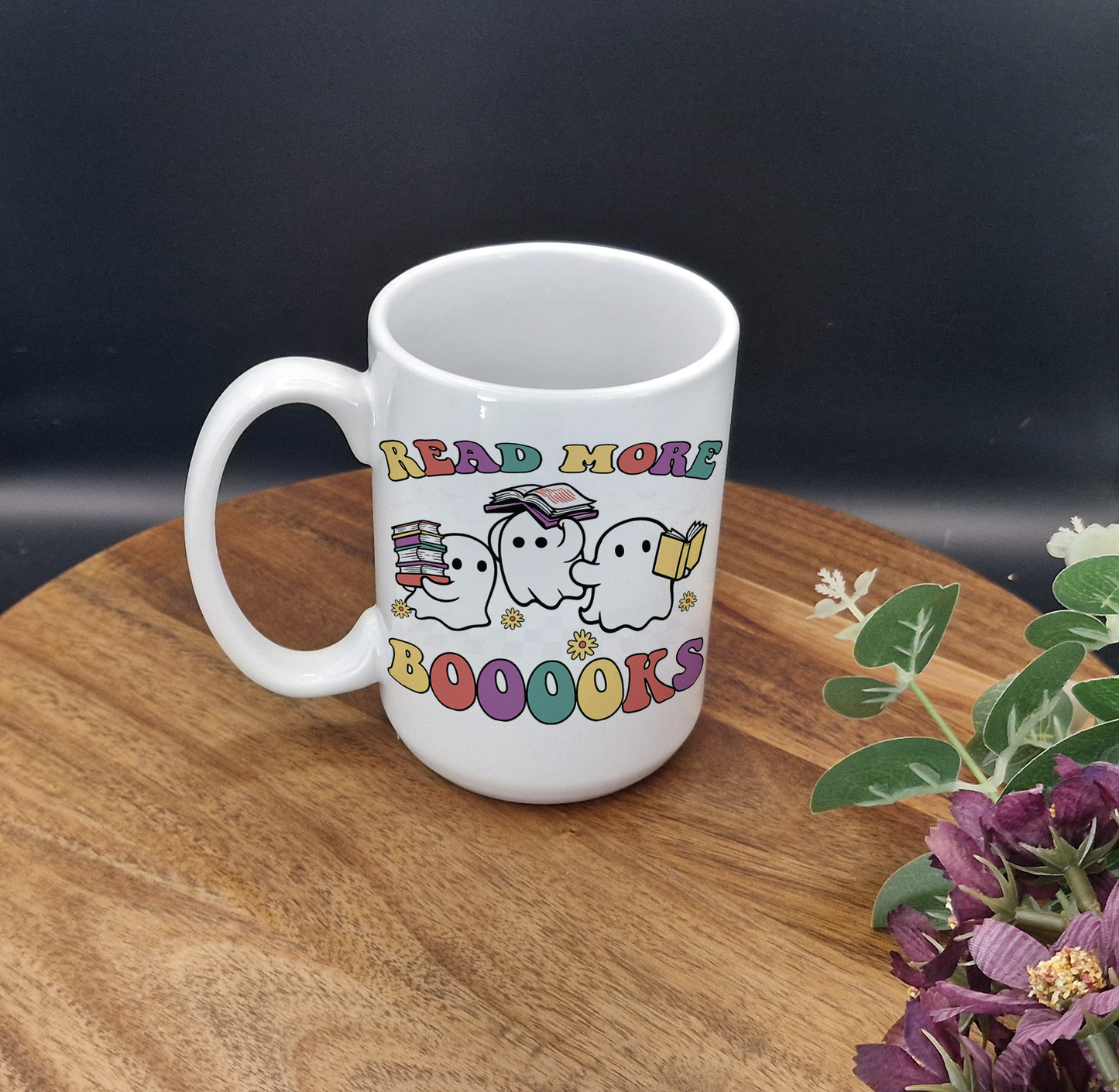 15oz Ceramic Mug (Read more booooks ghosts ver)