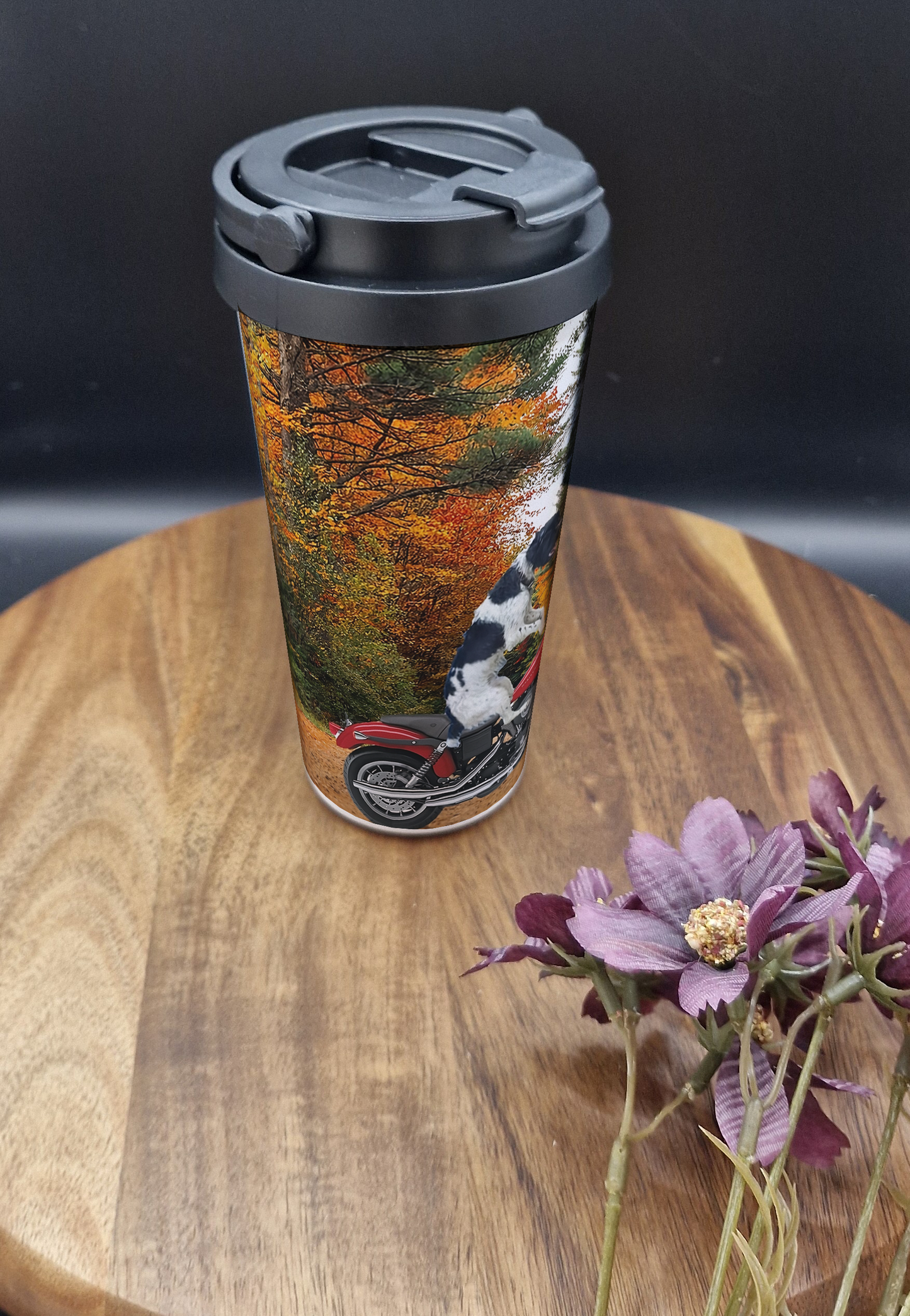 500ml Stainless Steel Thermos Cup (Take Out) - (Spaniel on a motor bike ver)