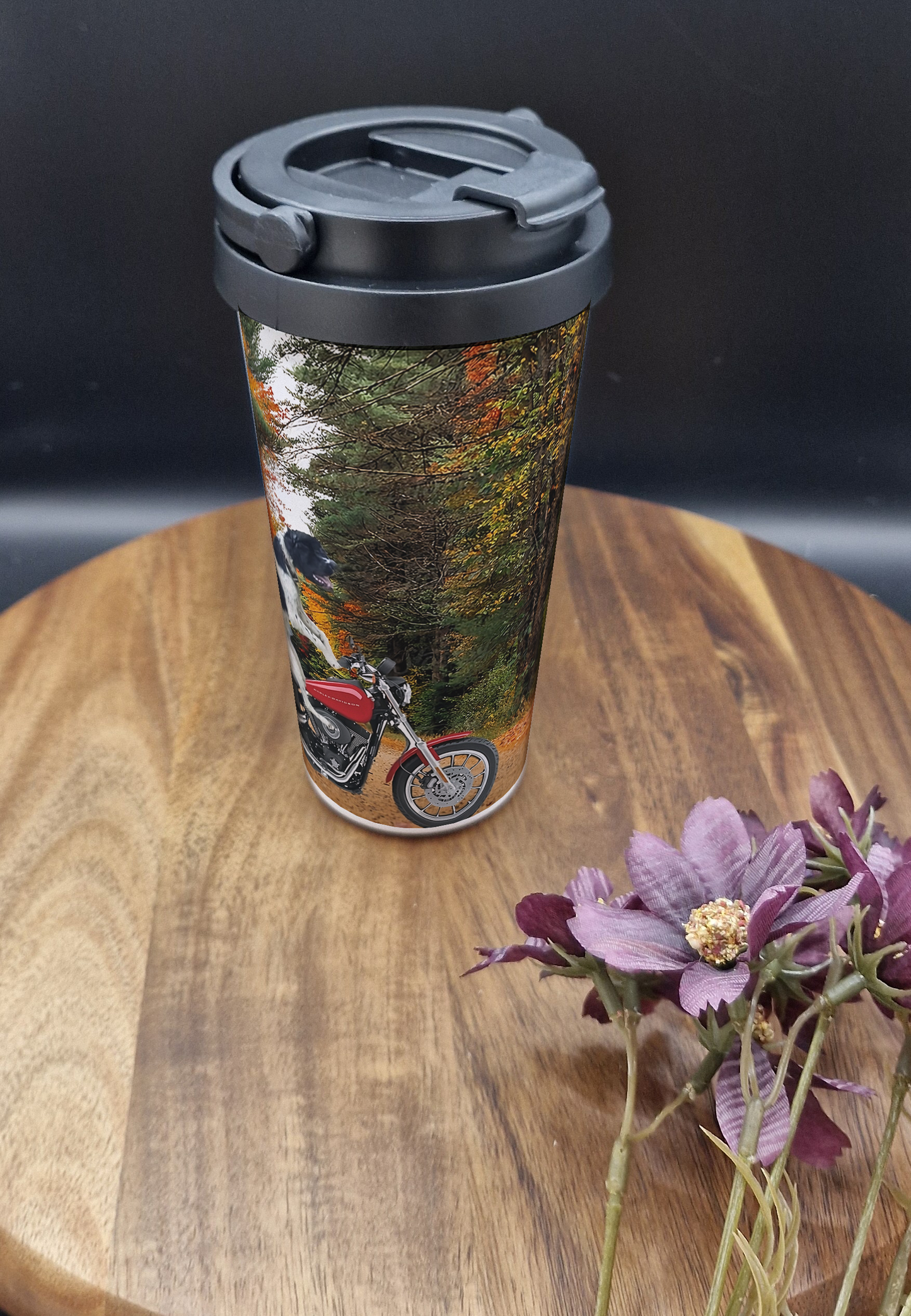 500ml Stainless Steel Thermos Cup (Take Out) - (Spaniel on a motor bike ver)