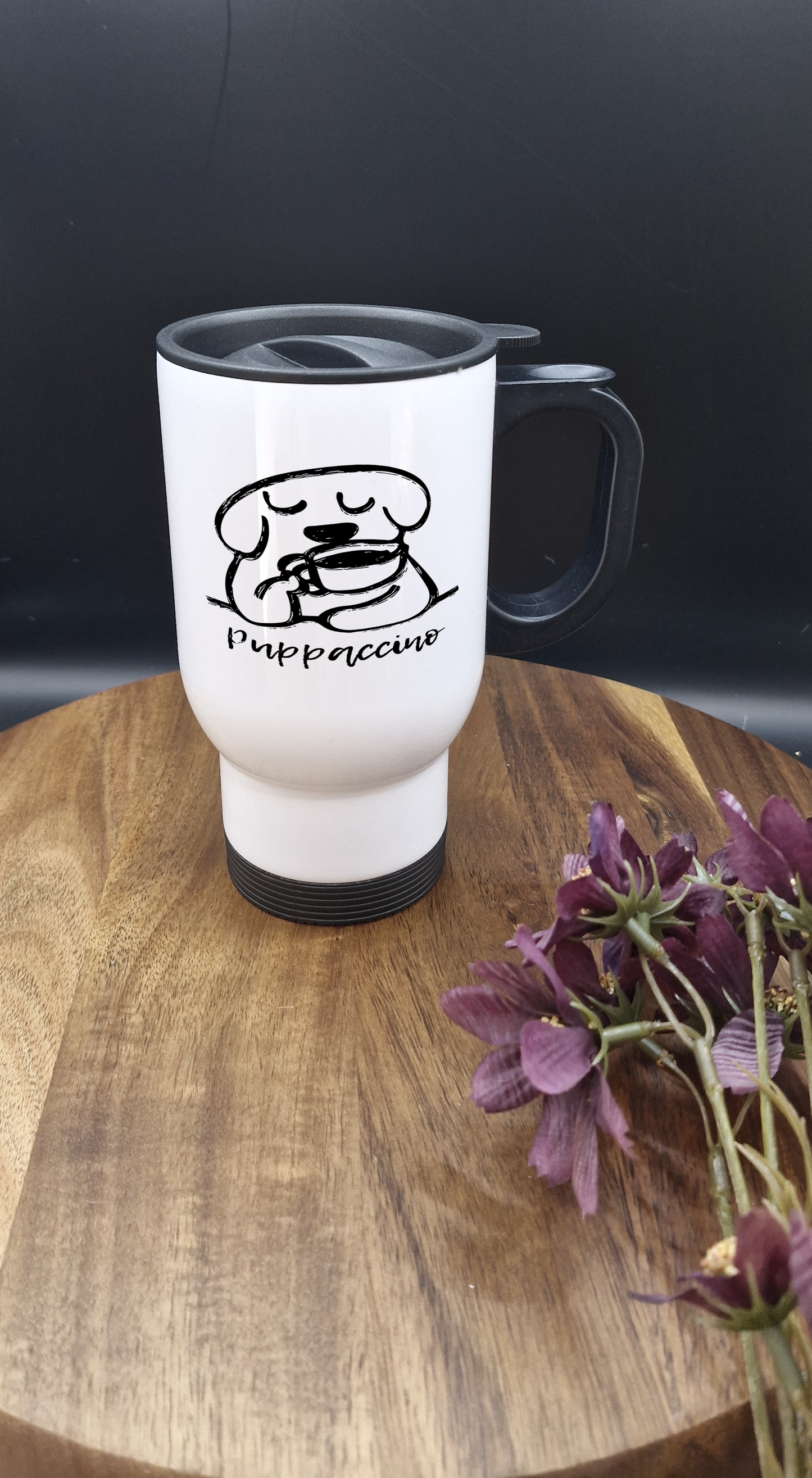 14oz Stainless Steel Thermos Mug with Black Handle (Scribble Puppaccino ver)