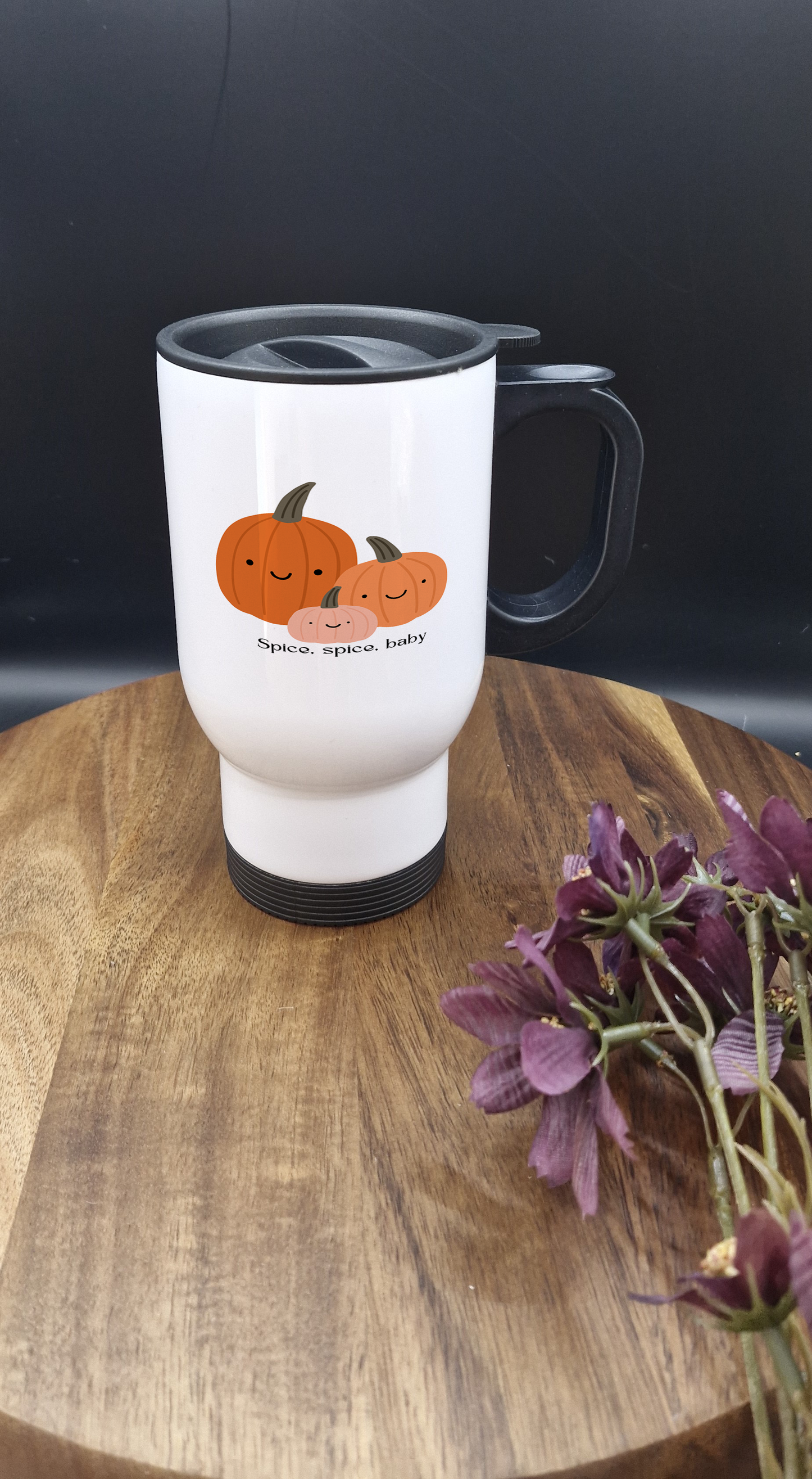 14oz Stainless Steel Thermos Mug with Black Handle (Spice, spice baby pumpkin ver)