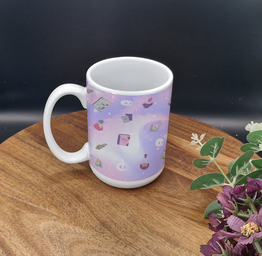 15oz Ceramic Mug (Witchy, pastel, goth, potions, spellbooks purple ver)