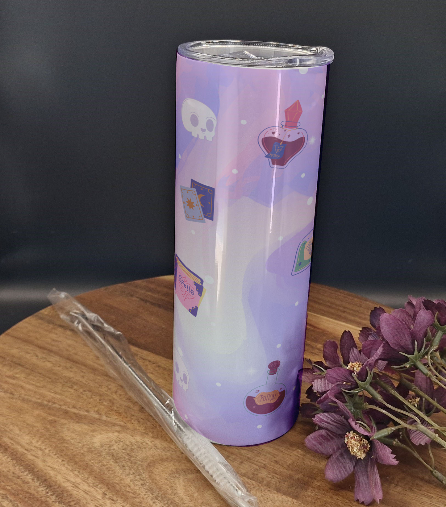 20oz Stainless Steel Tumbler (Rainbow Holographic Effect) (Witchy, pastel, goth, potions, spellbooks purple ver)