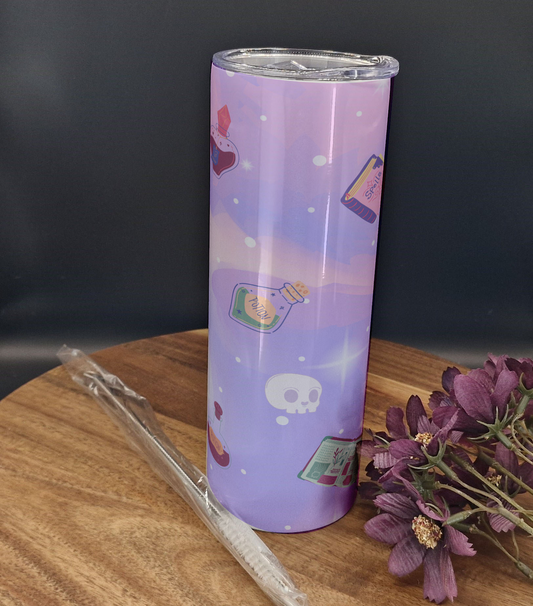 20oz Stainless Steel Tumbler (Rainbow Holographic Effect) (Witchy, pastel, goth, potions, spellbooks purple ver)