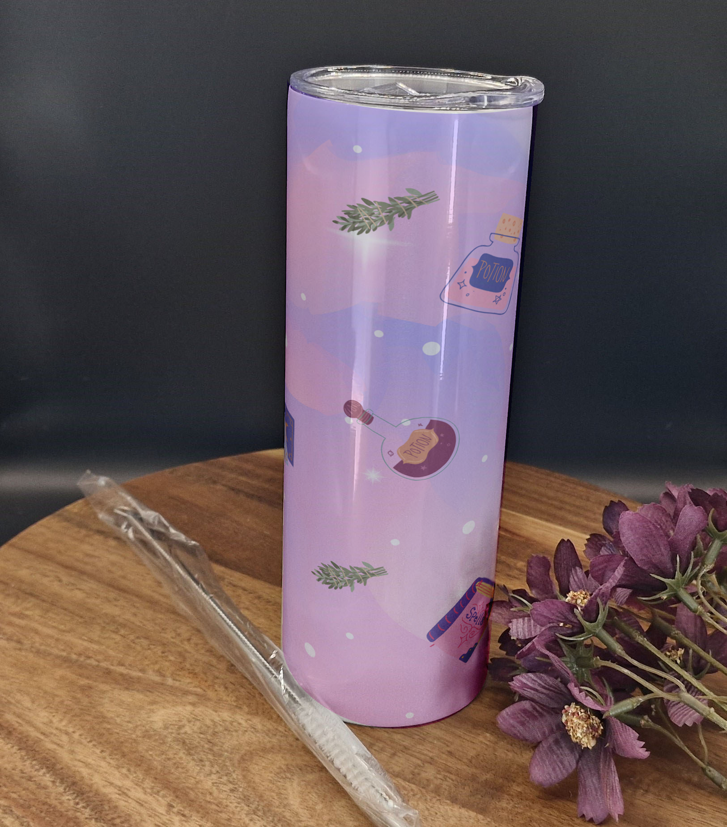 20oz Stainless Steel Tumbler (Rainbow Holographic Effect) (Witchy, pastel, goth, potions, spellbooks purple ver)