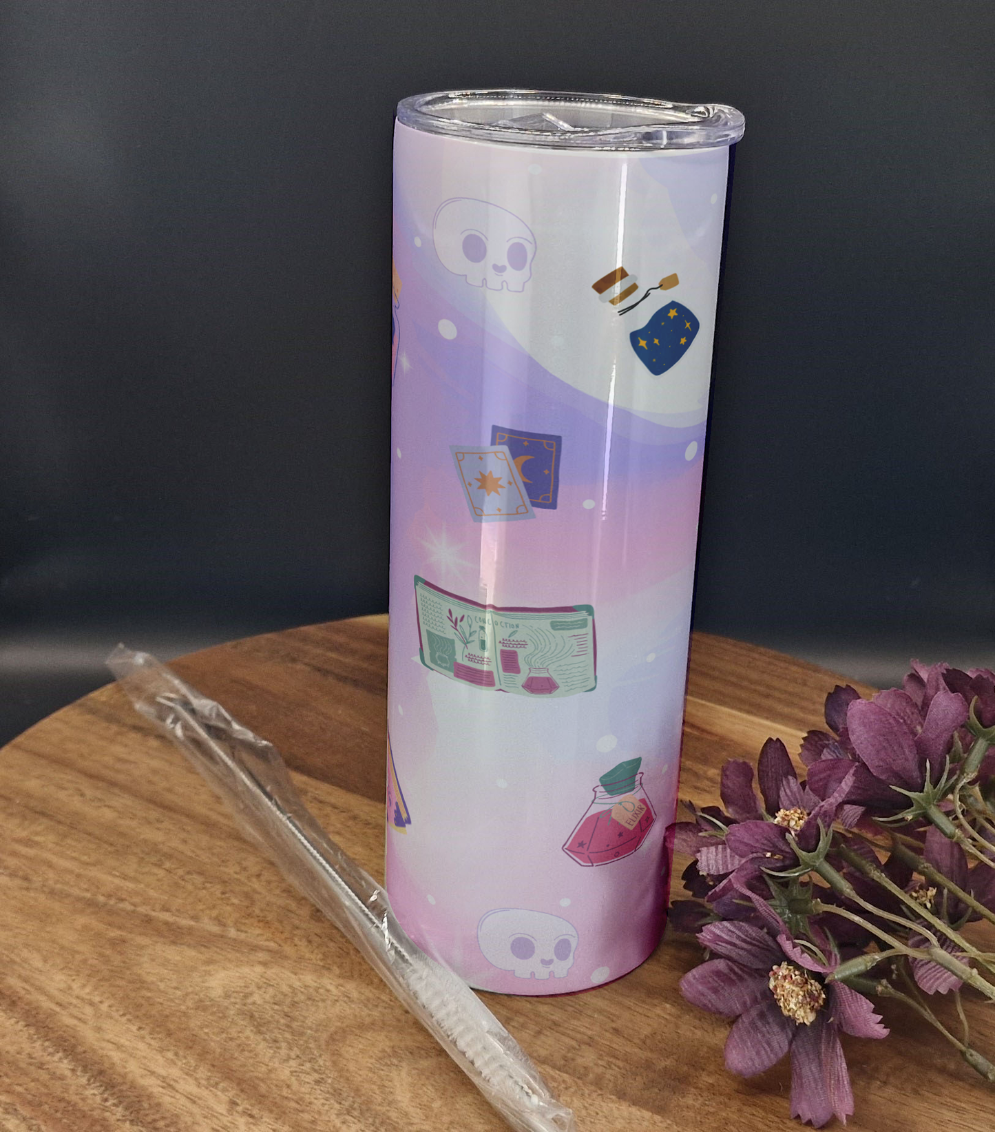 20oz Stainless Steel Tumbler (Rainbow Holographic Effect) (Witchy, pastel, goth, potions, spellbooks purple ver)